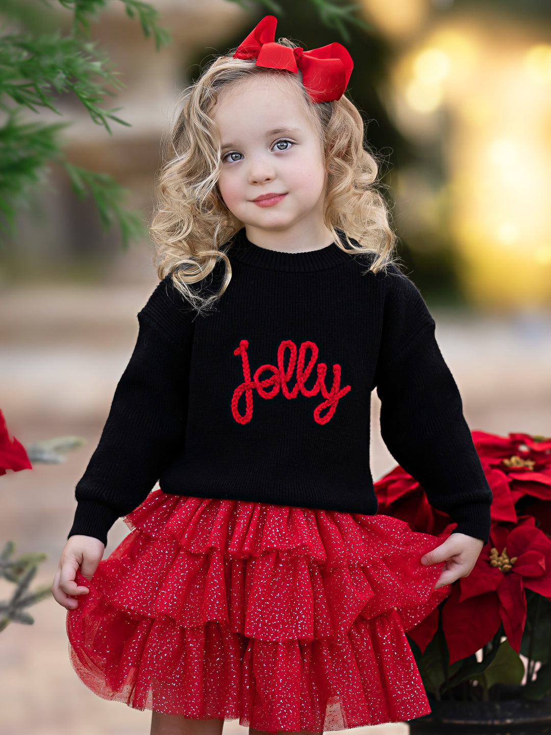 Jolly Embroidered Sweater and Glitter Tutu Skirt Set Mia Belle Girls