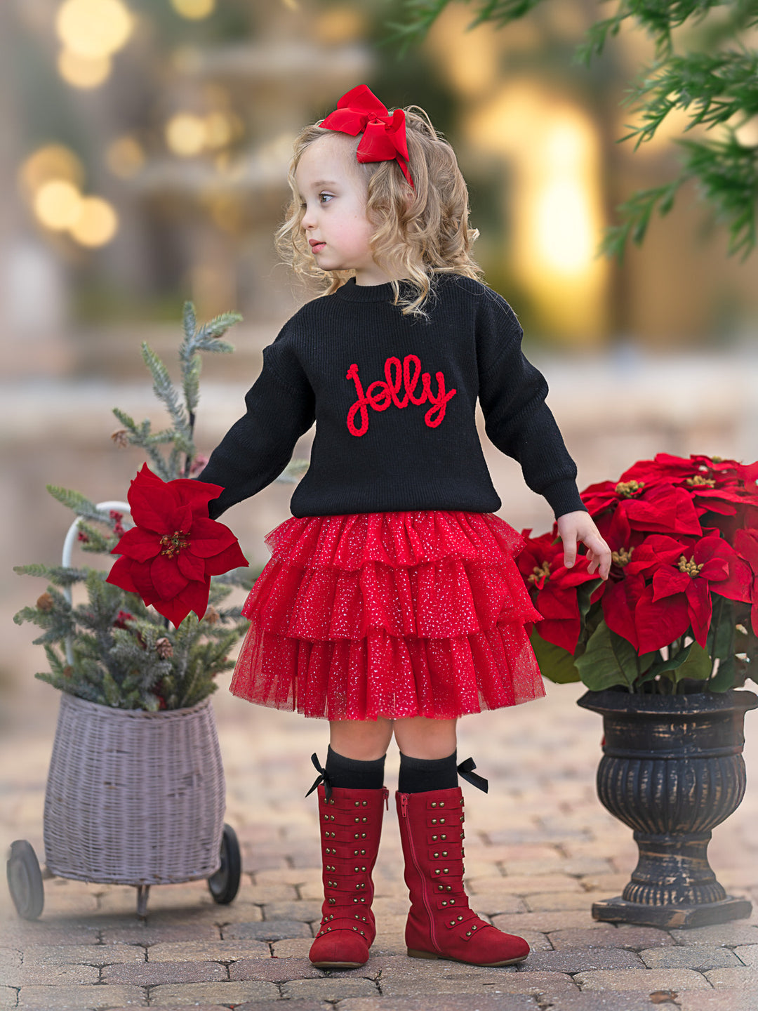Jolly Embroidered Sweater and Glitter Tutu Skirt Set Mia Belle Girls