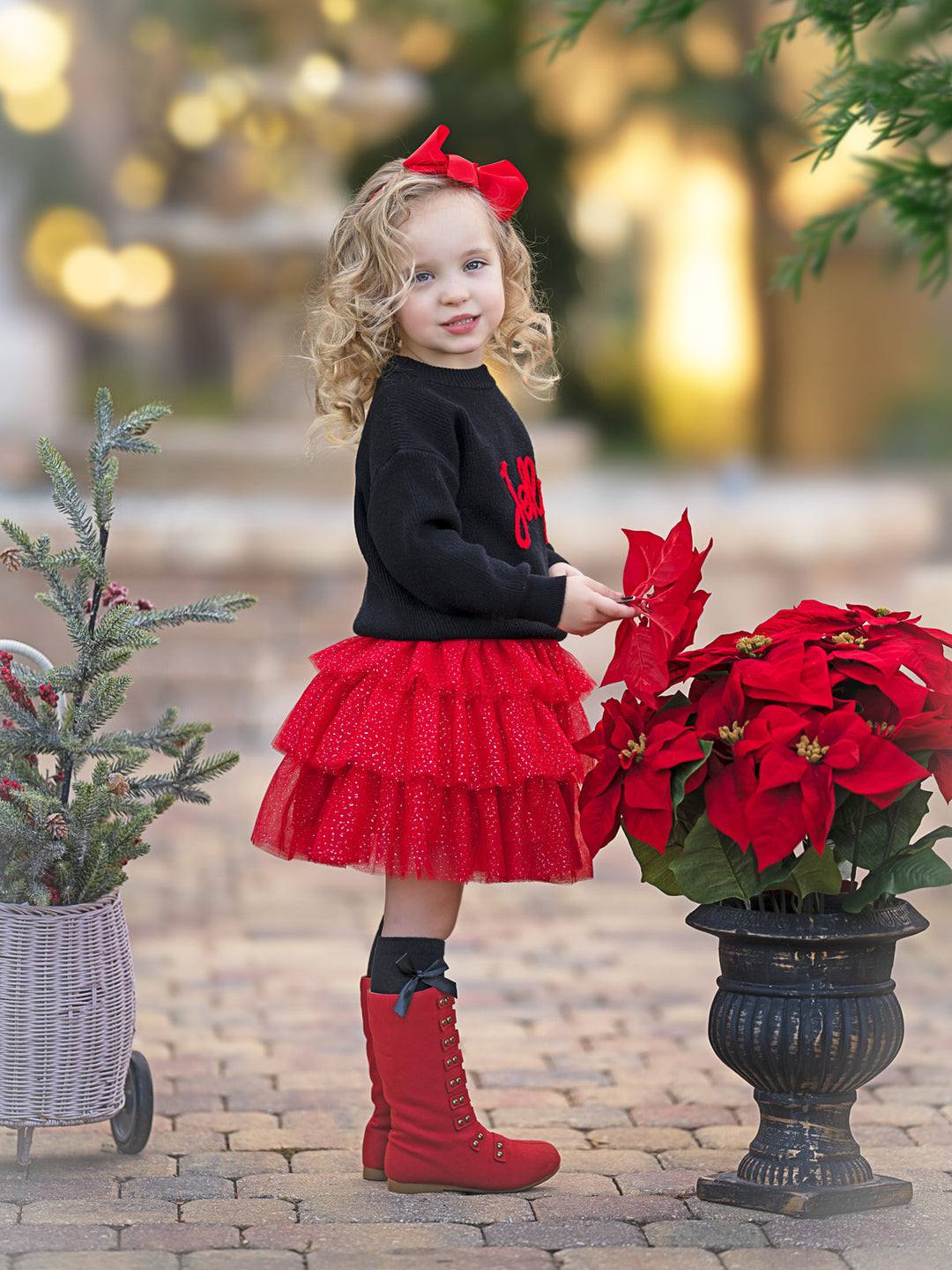 Jolly Embroidered Sweater and Glitter Tutu Skirt Set Mia Belle Girls
