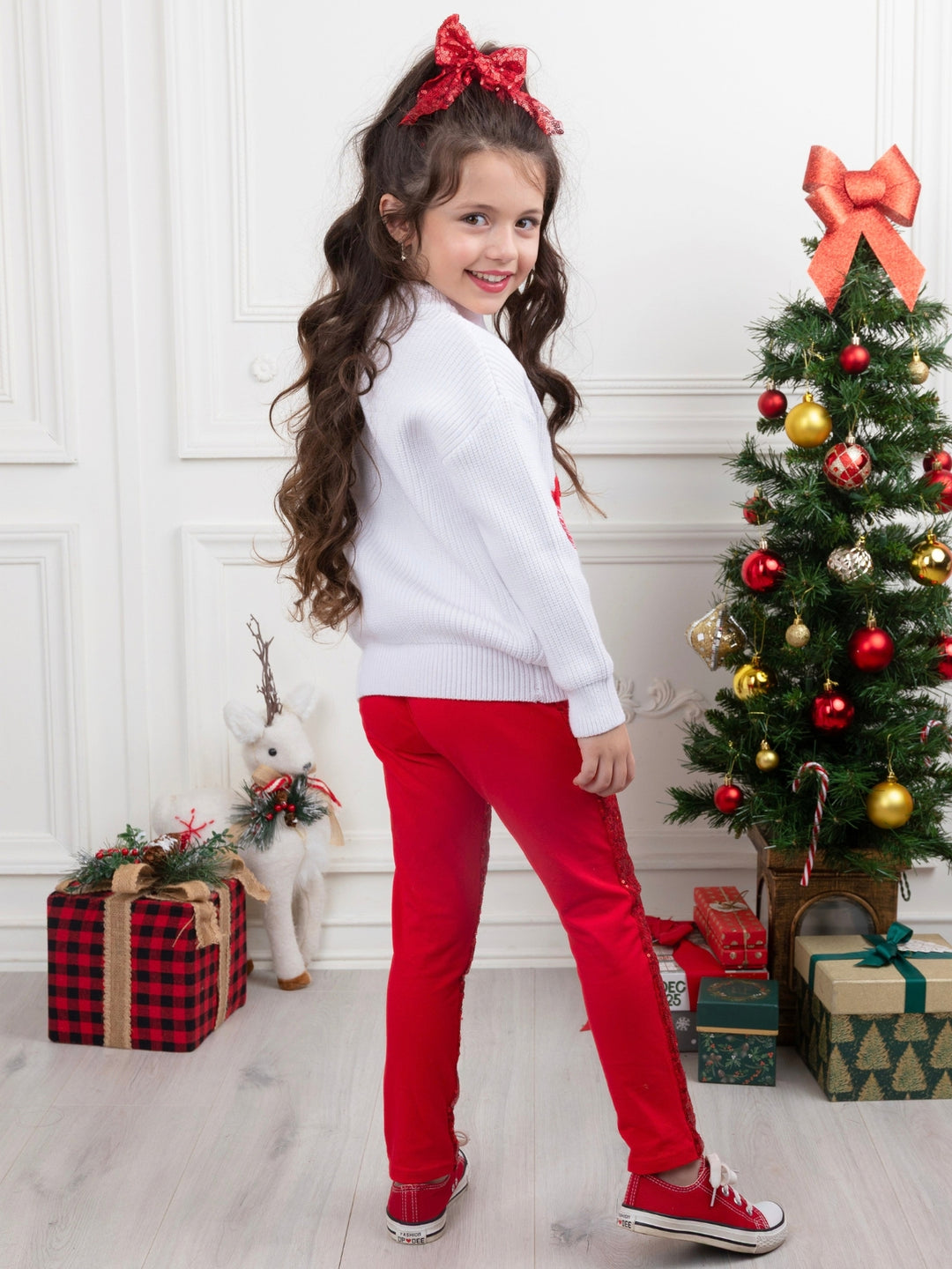 Merry Knit Sweater and Red Dazzling Sequin Pant Set