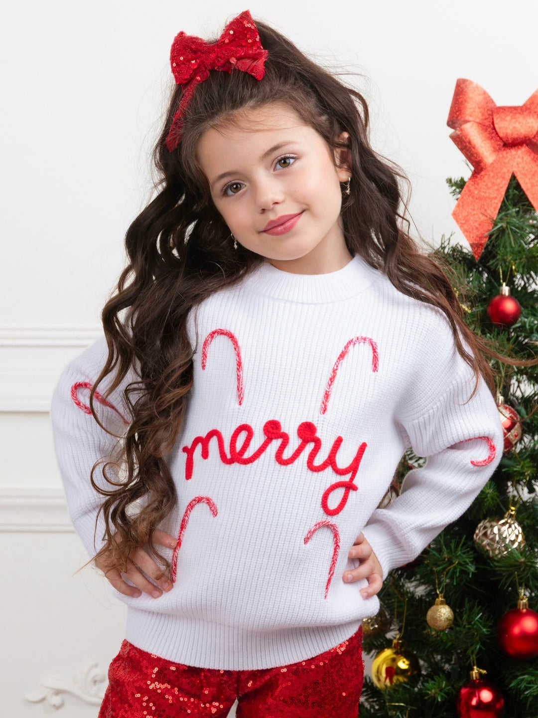 Merry Knit Sweater and Red Dazzling Sequin Pant Set