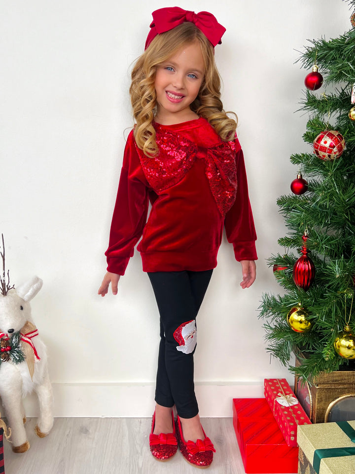 Velvet Sparkle Bow Sweater and Santa Legging Set Mia Belle Girls