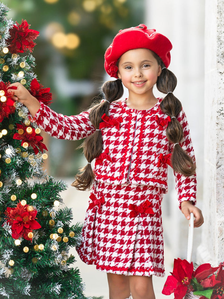 Made For Fashionistas Houndstooth Tweed Blazer And Skirt Set Mia Belle Girls