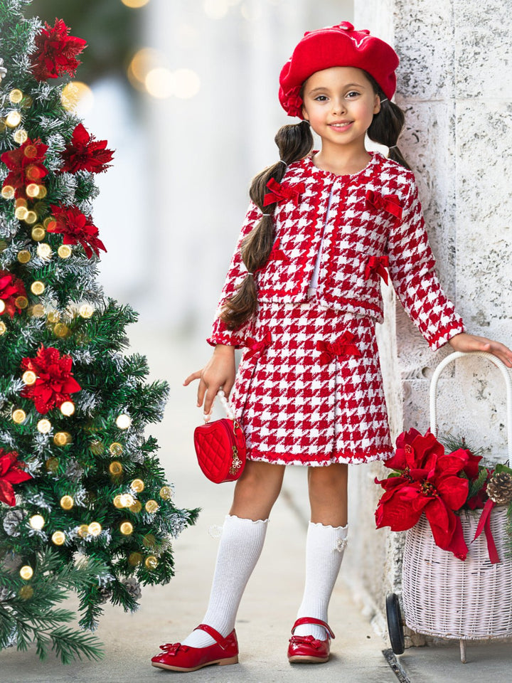 Made For Fashionistas Houndstooth Tweed Blazer And Skirt Set Mia Belle Girls