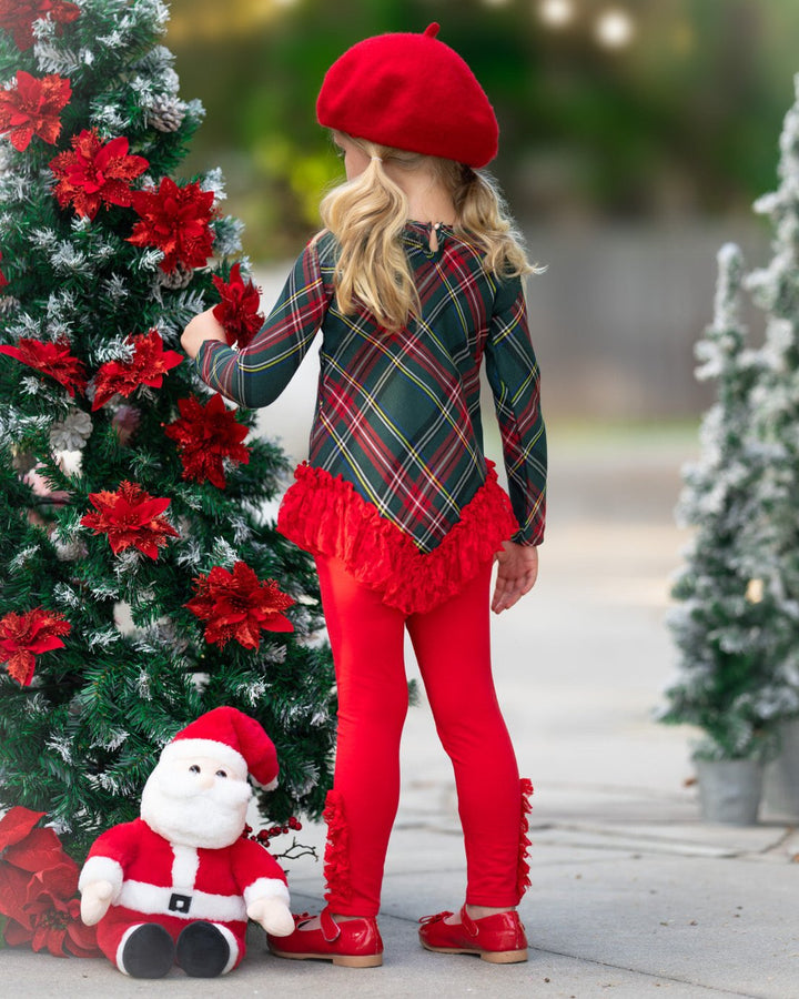 Classic Plaid Lace Tunic and Legging Set Mia Belle Girls