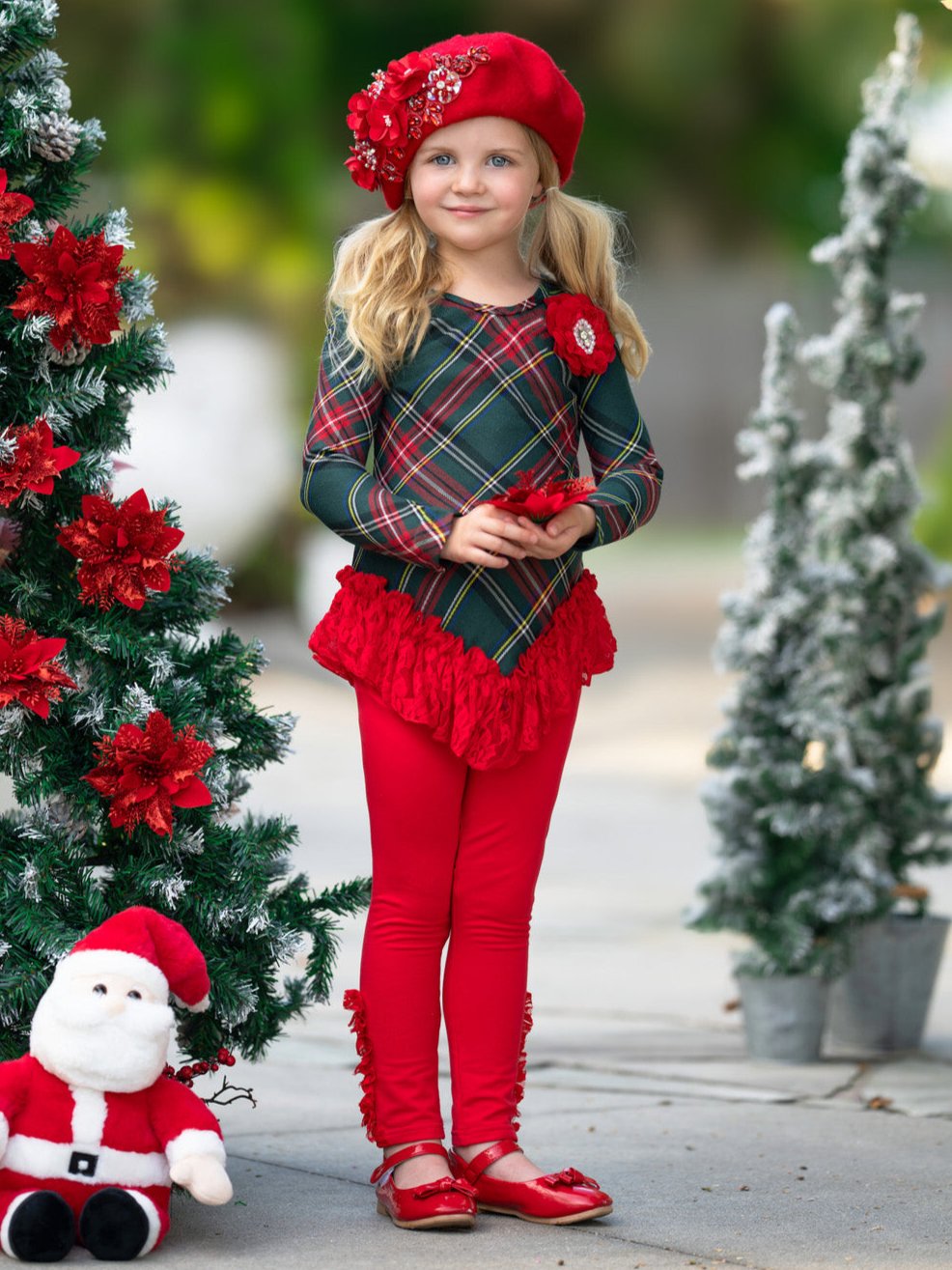 Classic Plaid Lace Tunic and Legging Set Mia Belle Girls
