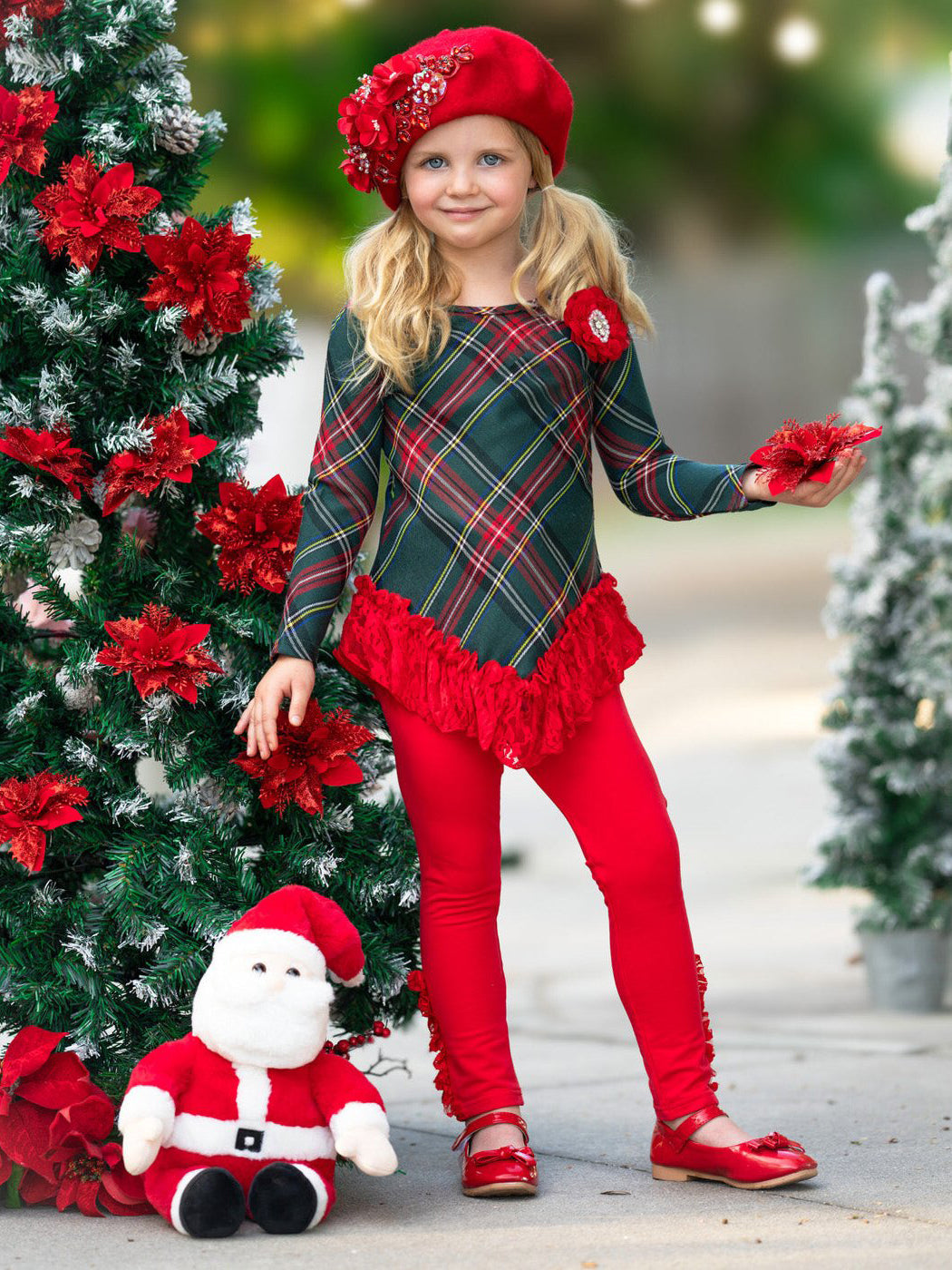Classic Plaid Lace Tunic and Legging Set Mia Belle Girls