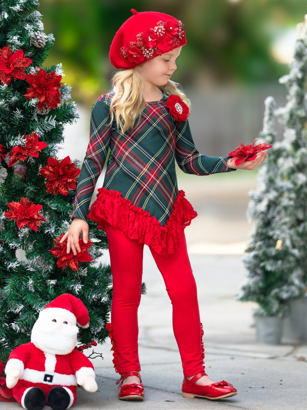 Classic Plaid Lace Tunic and Legging Set Mia Belle Girls
