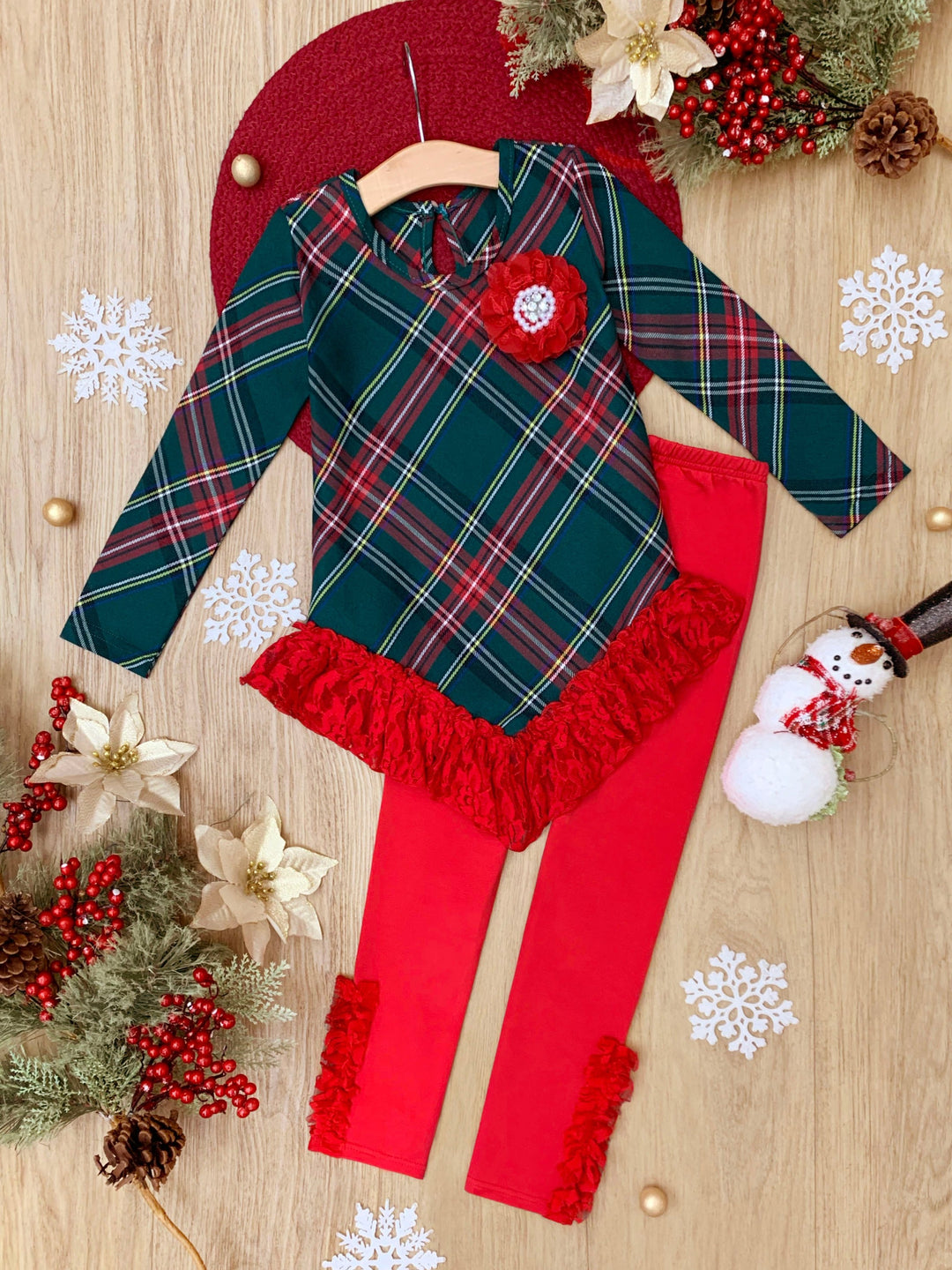 Classic Plaid Lace Tunic and Legging Set Mia Belle Girls