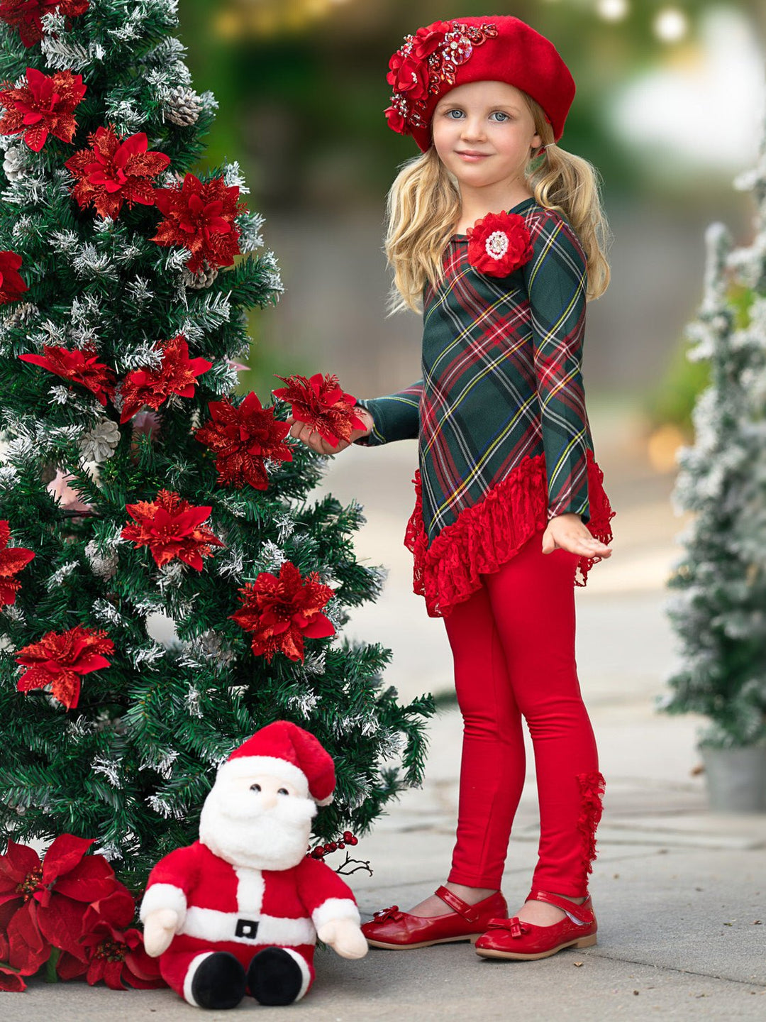 Classic Plaid Lace Tunic and Legging Set Mia Belle Girls