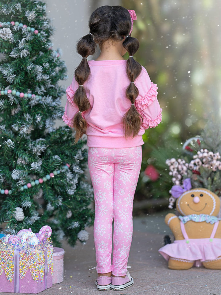 Merry Christmas Ruffle Top and Snowflake Legging Set Mia Belle Girls