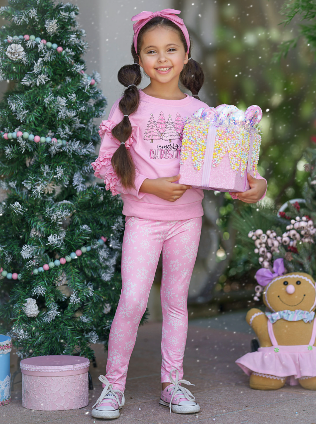 Merry Christmas Ruffle Top and Snowflake Legging Set Mia Belle Girls