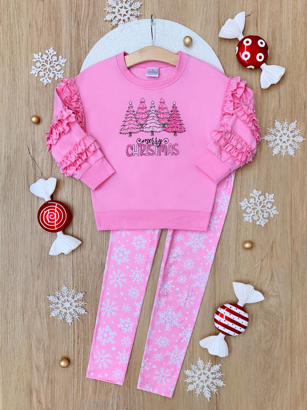 Merry Christmas Ruffle Top and Snowflake Legging Set Mia Belle Girls