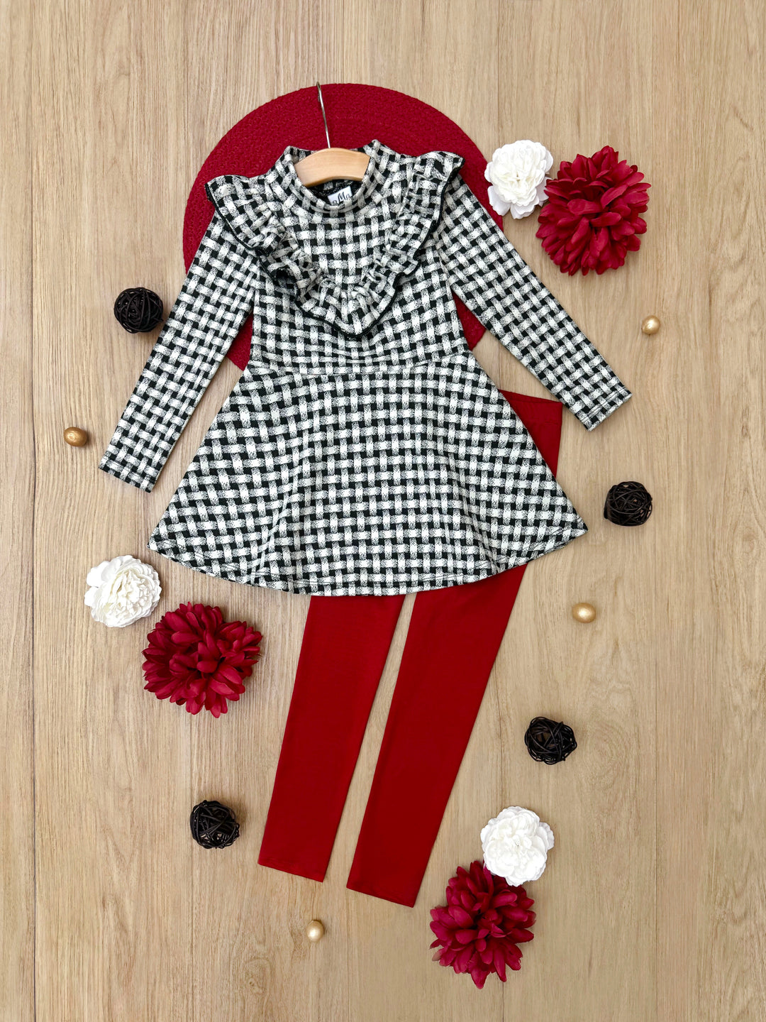 Houndstooth Ruffled Long Sleeve Tunic and Legging Set Mia Belle Girls