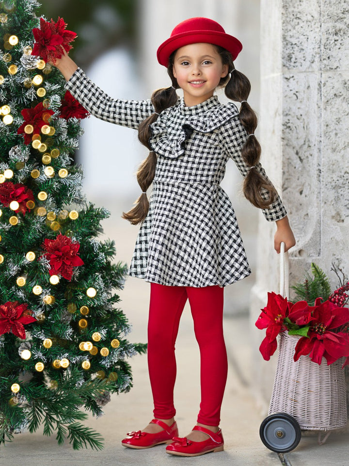 Houndstooth Ruffled Long Sleeve Tunic and Legging Set Mia Belle Girls