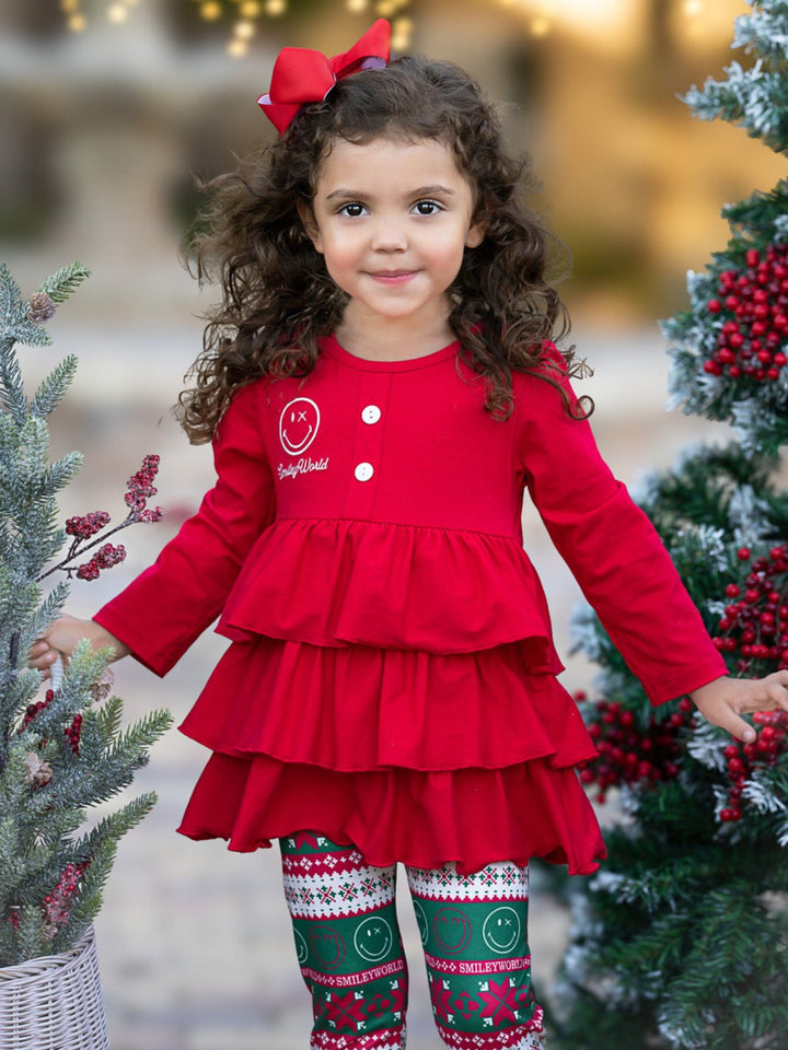 SmileyWorld Festive Ruffle Top and Legging Set Mia Belle Girls