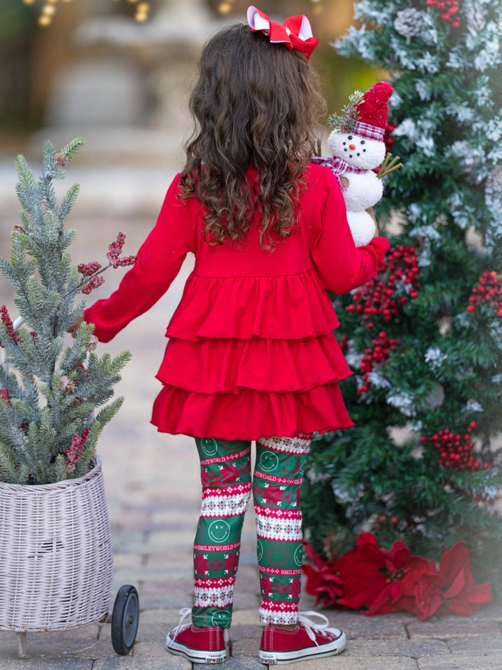 SmileyWorld Festive Ruffle Top and Legging Set Mia Belle Girls