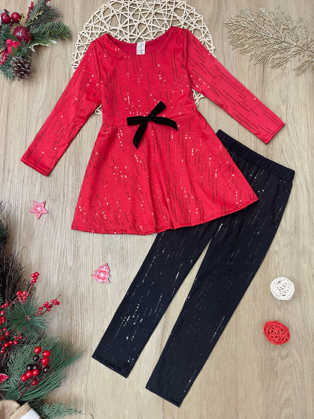 Sparkle Pop Red Valentine's Day Top and Sequin Legging Set