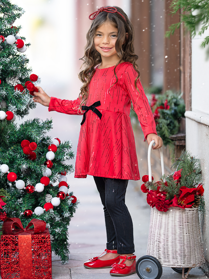 Sparkle Pop Red Valentine's Day Top and Sequin Legging Set