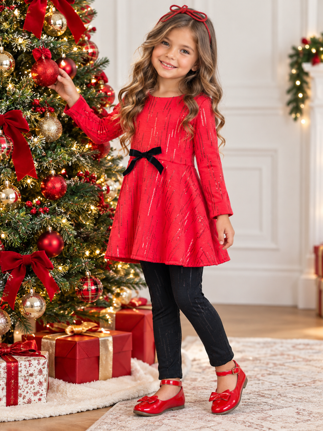 Sparkle Pop Red Valentine's Day Top and Sequin Legging Set