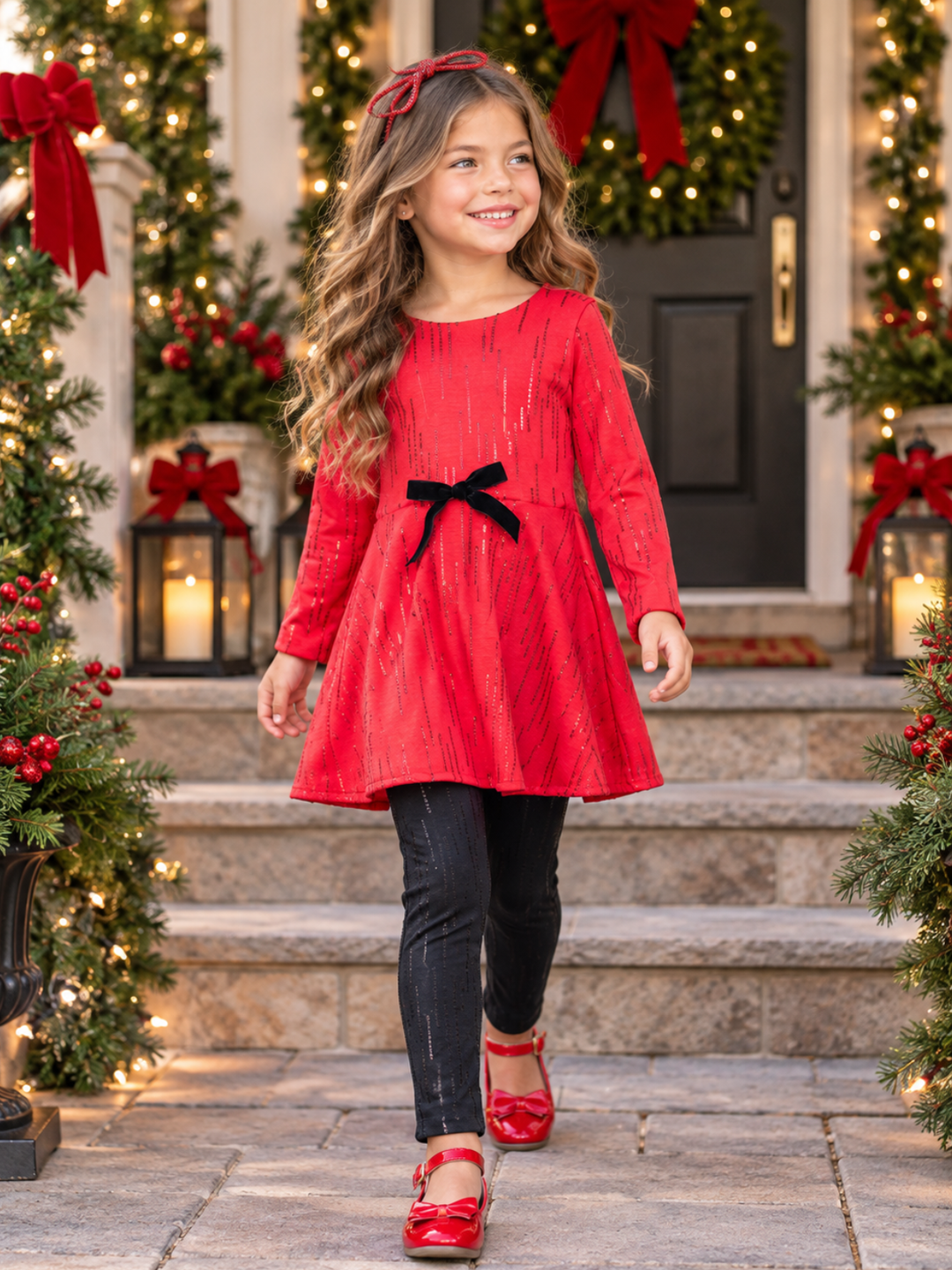 Sparkle Pop Red Valentine's Day Top and Sequin Legging Set
