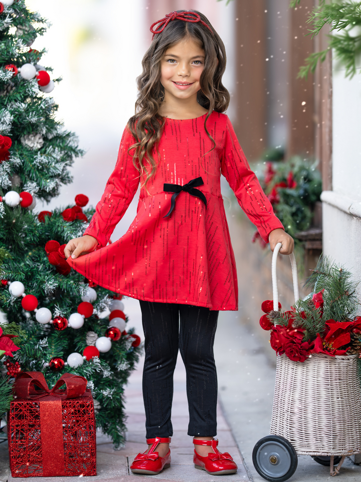 Sparkle Pop Red Valentine's Day Top and Sequin Legging Set