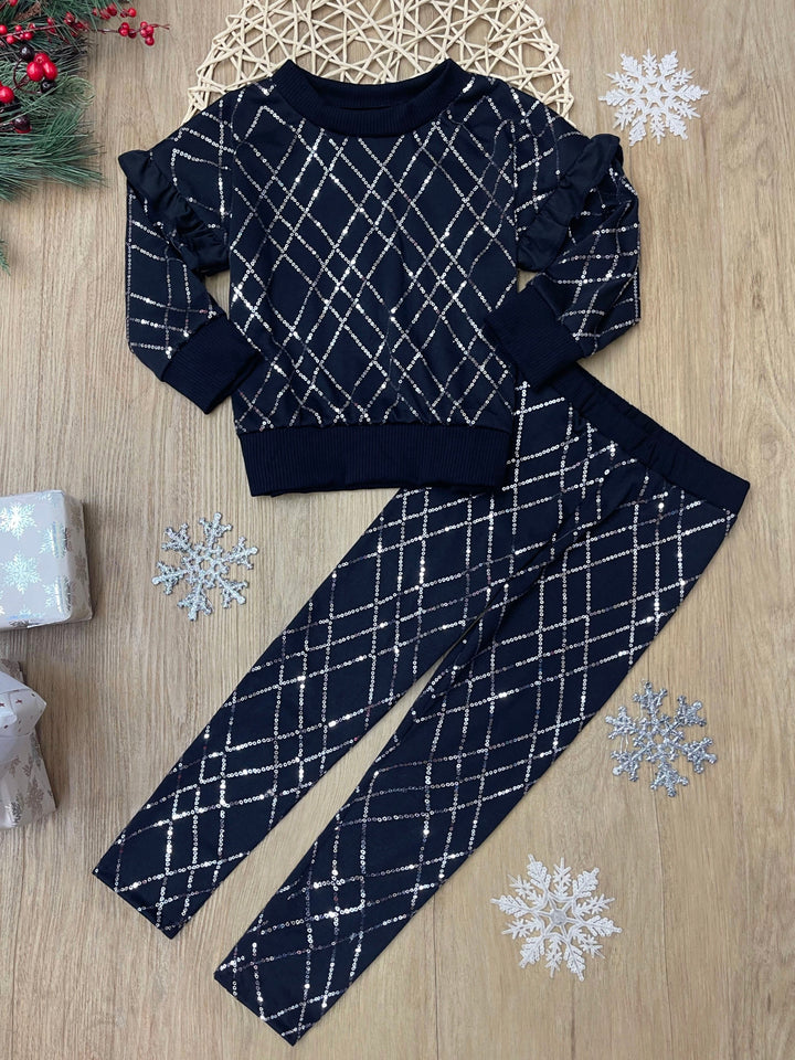 Winter Glam Sequin Ruffle Top and Legging Set