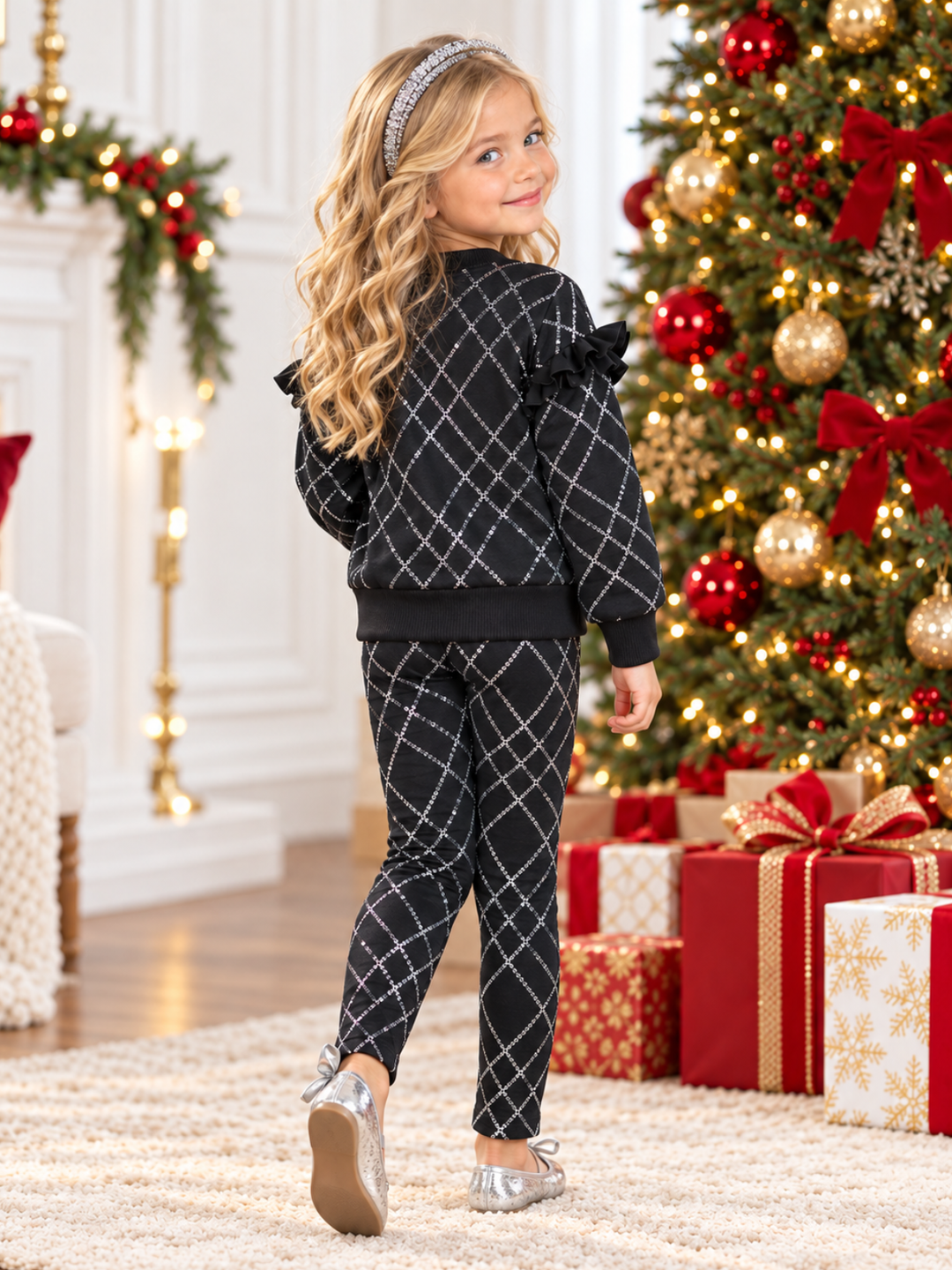 Winter Glam Sequin Ruffle Top and Legging Set