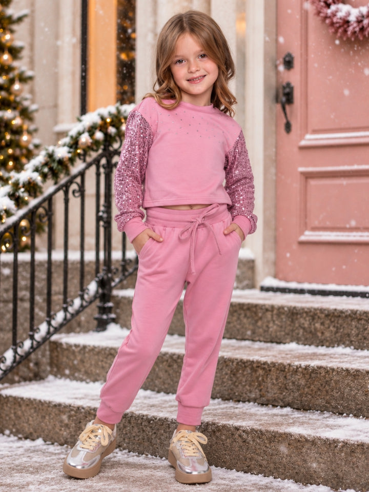 Shimmer & Shine Pink Sequin Top & Jogger Set