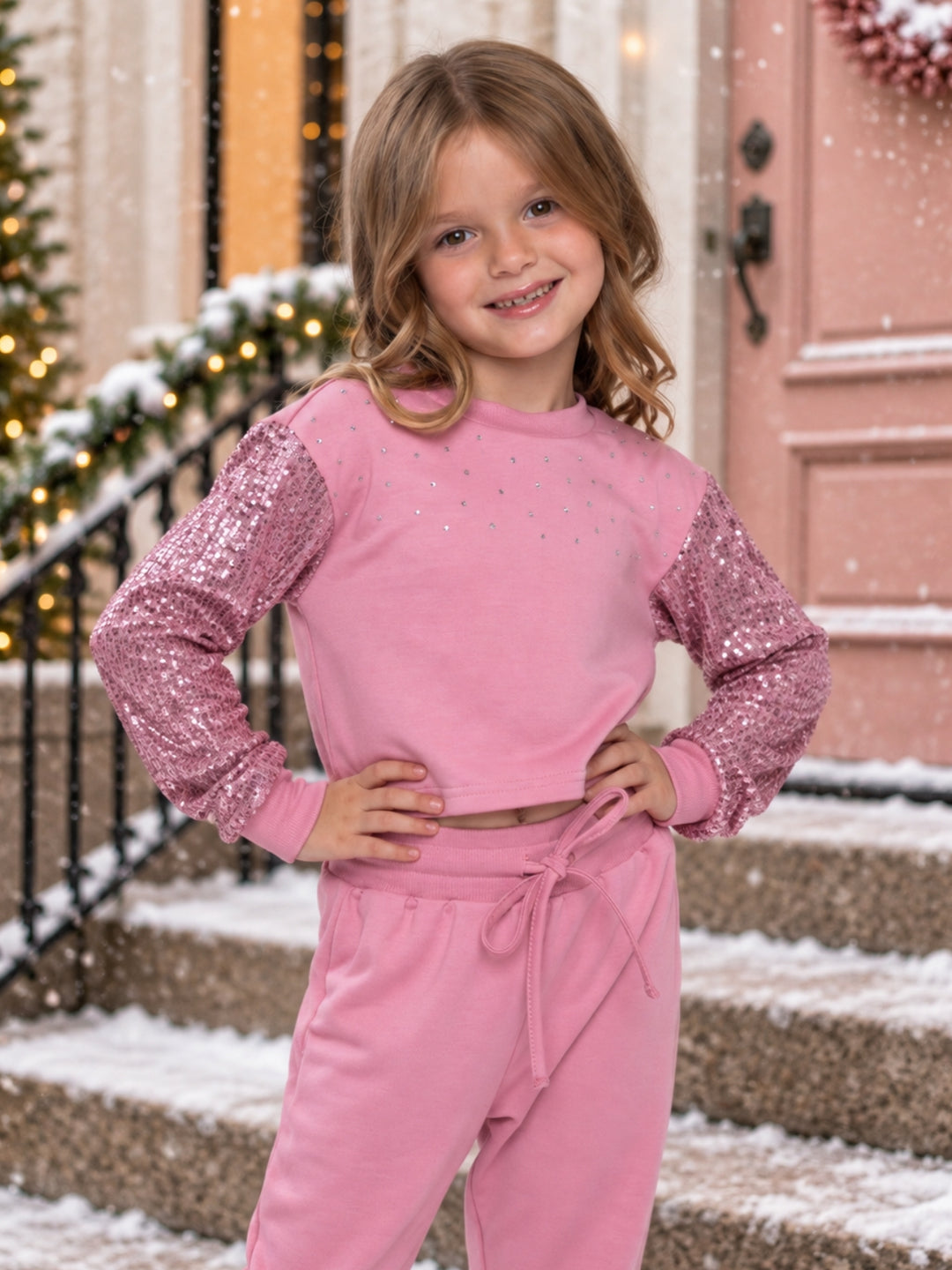 Shimmer & Shine Pink Sequin Top & Jogger Set