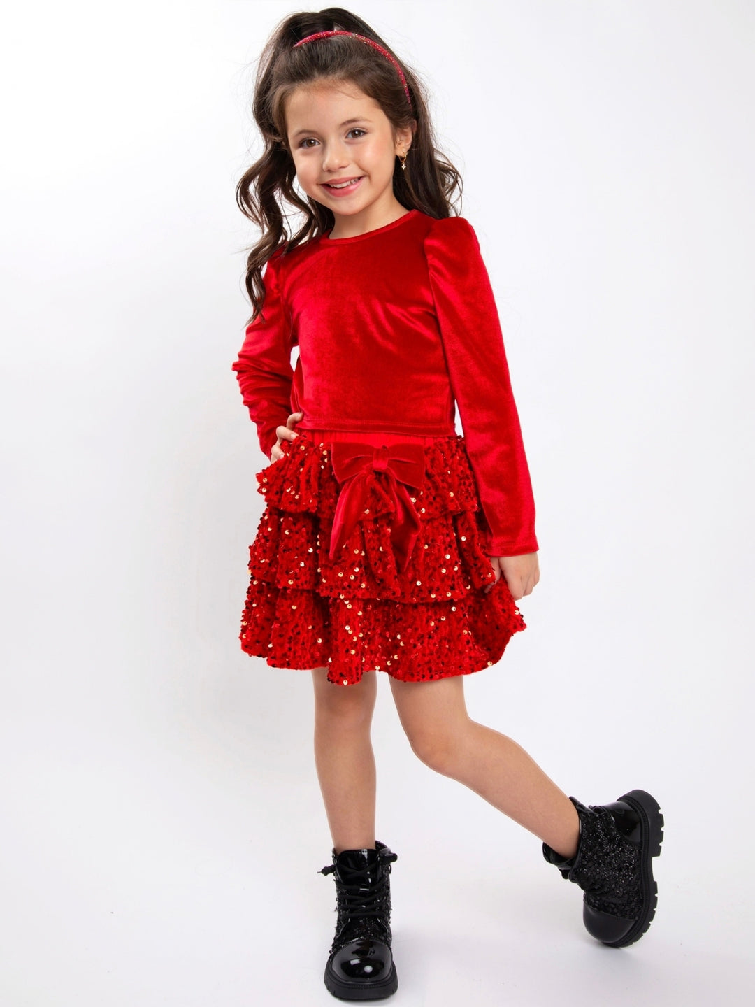 Red Velour Top and Sequin Tutu Skirt Set