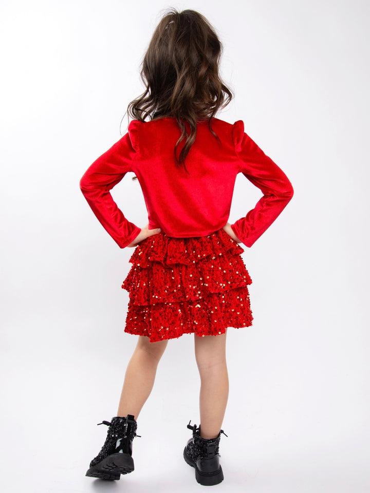 Red Velour Top and Sequin Tutu Skirt Set