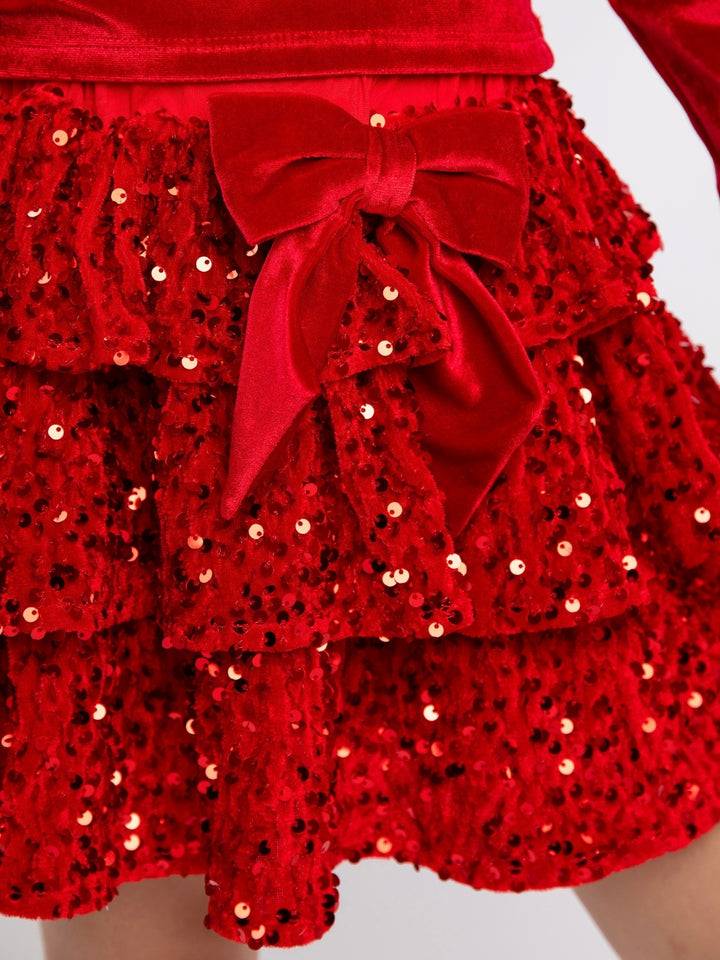 Red Velour Top and Sequin Tutu Skirt Set