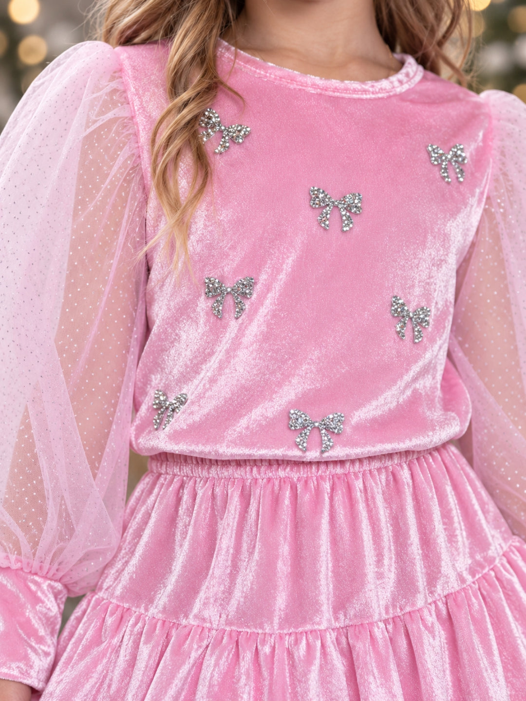Pretty in Pink Bow Top and Bubble Velour Skirt Set