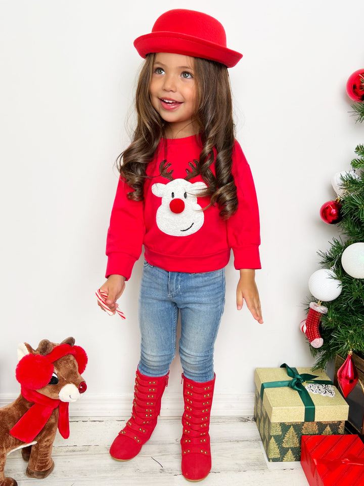 Winter Tops For Girls | Reindeer Pullover Sweater | Mia Belle Girls
