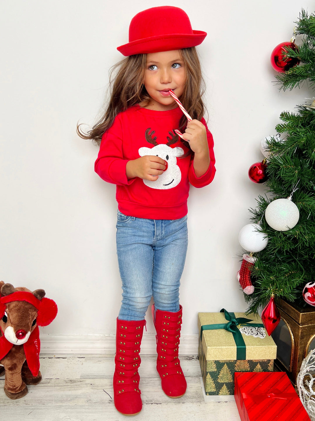 Winter Tops For Girls | Reindeer Pullover Sweater | Mia Belle Girls