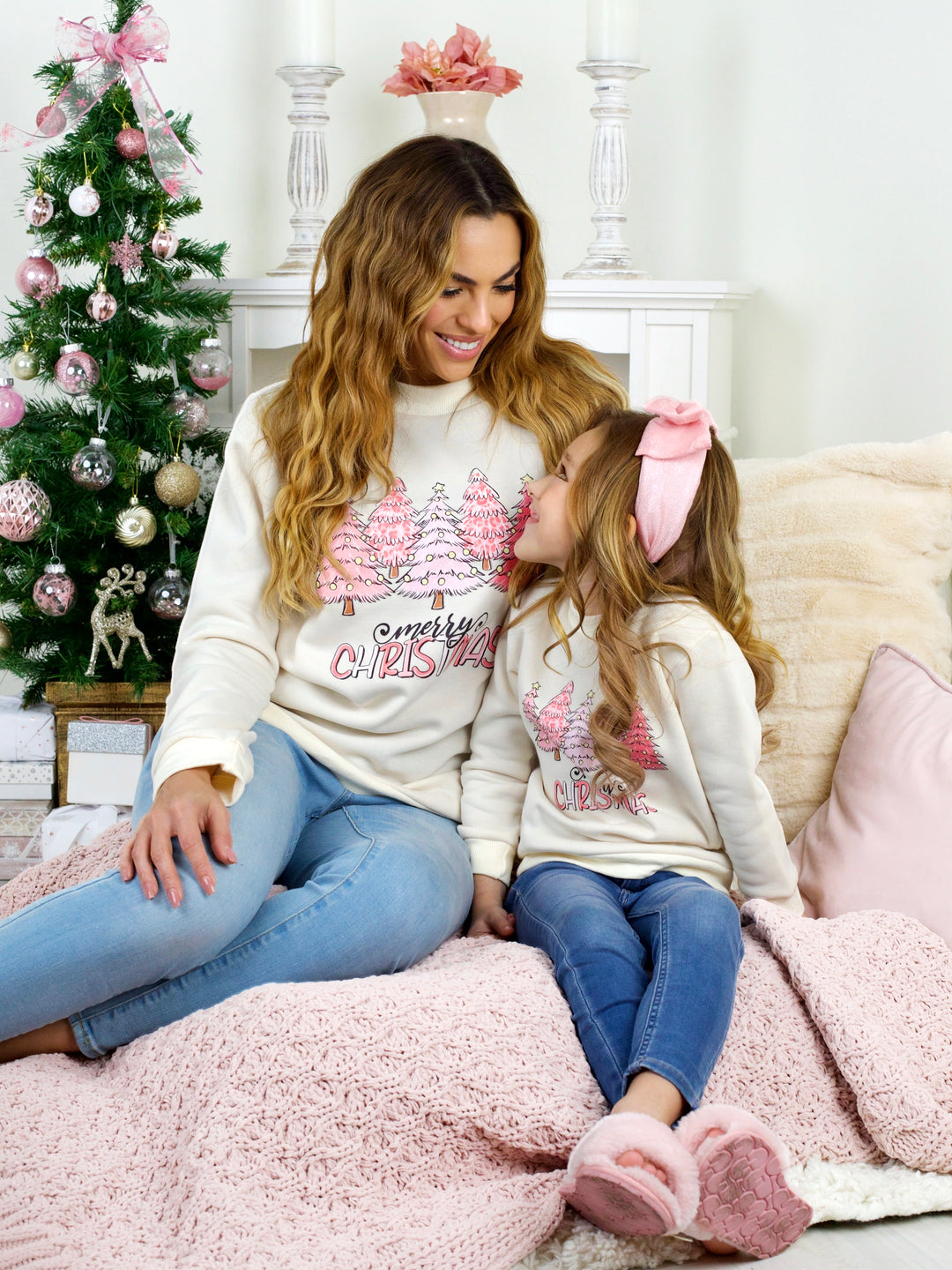 Mommy and Me Merry Christmas Pink Crewneck Sweatshirt Mia Belle Girls