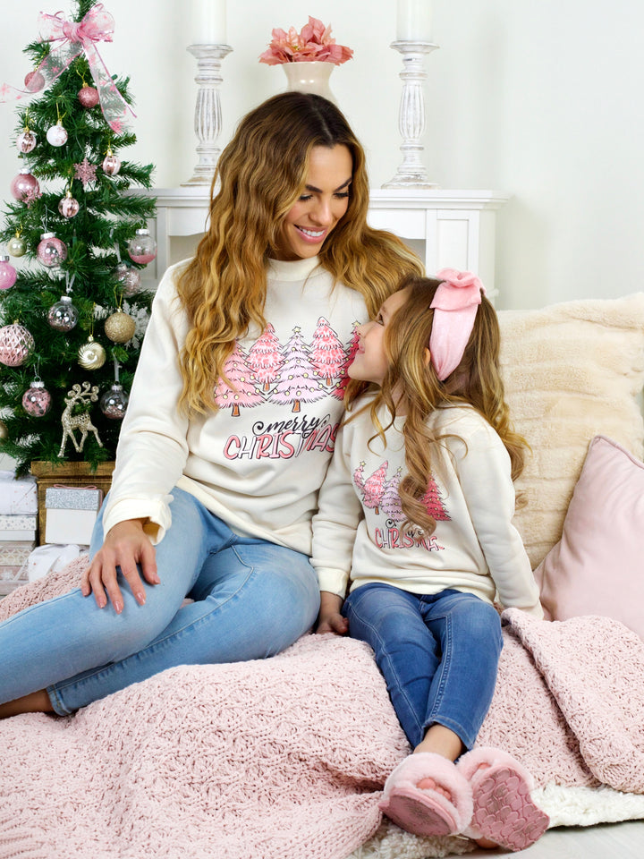 Mommy and Me Merry Christmas Pink Crewneck Sweatshirt Mia Belle Girls