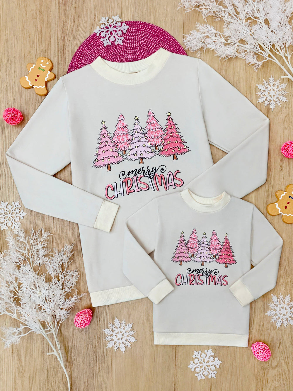 Mommy and Me Merry Christmas Pink Crewneck Sweatshirt Mia Belle Girls