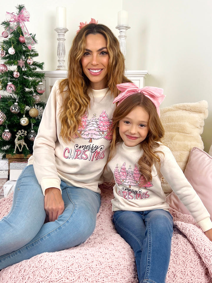 Mommy and Me Merry Christmas Pink Crewneck Sweatshirt Mia Belle Girls