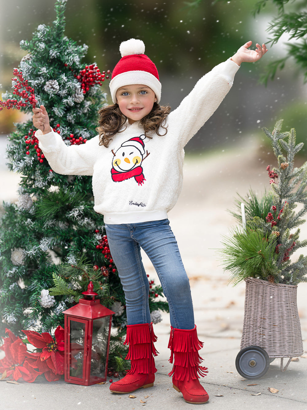 SmileyWorld Cozy Winter Snowman Sherpa Hoodie Mia Belle Girls
