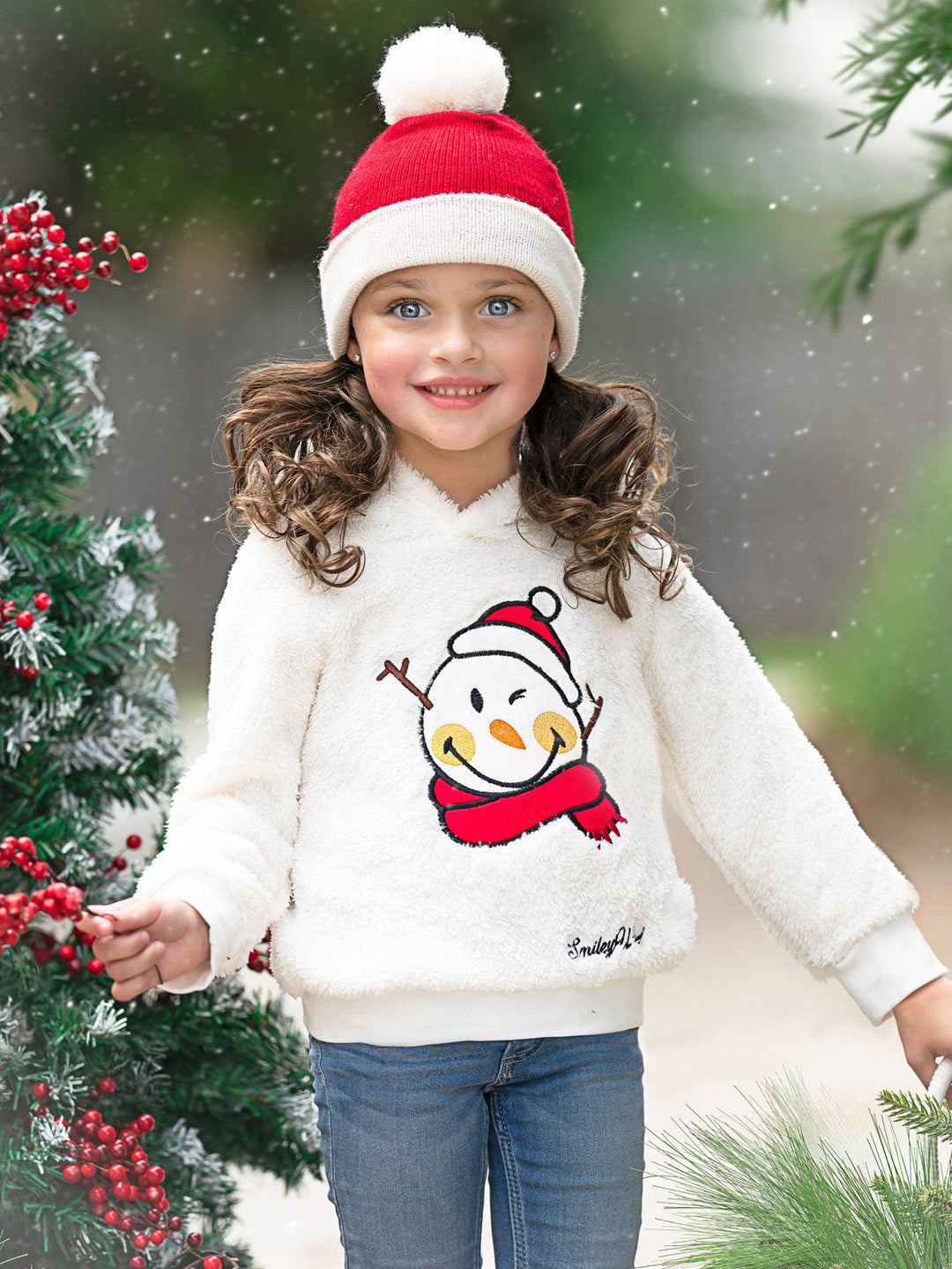 SmileyWorld Cozy Winter Snowman Sherpa Hoodie Mia Belle Girls