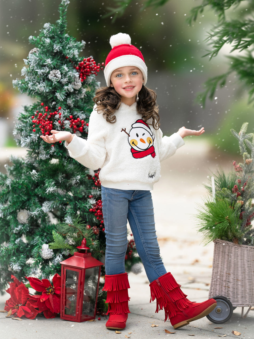 SmileyWorld Cozy Winter Snowman Sherpa Hoodie Mia Belle Girls