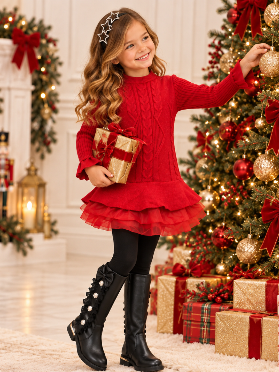 Girls Red Cable Knit Tutu Sweater Tunic