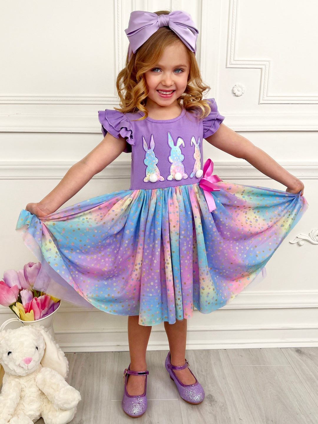 Mia Belle Girls Multicolor Bunny Tutu Dress | Easter Dresses