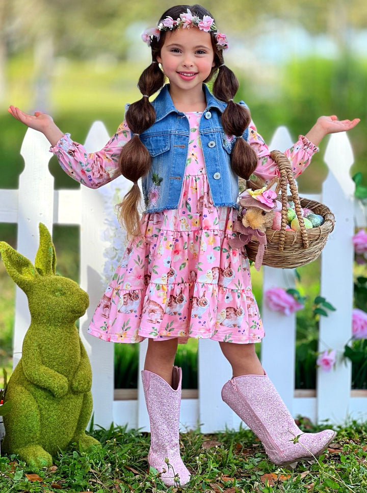 Mia Belle Girls Denim Vest And Floral Dress Set | Girls Easter Sets