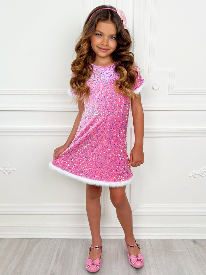 Sparkle & Shine Sequined Fur Party Dress