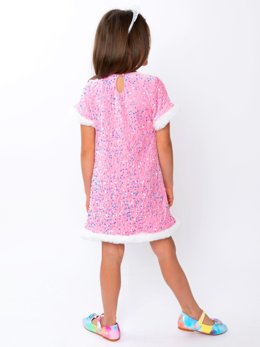 Sparkle & Shine Pink Sequined Fur Dress Mia Belle Girls