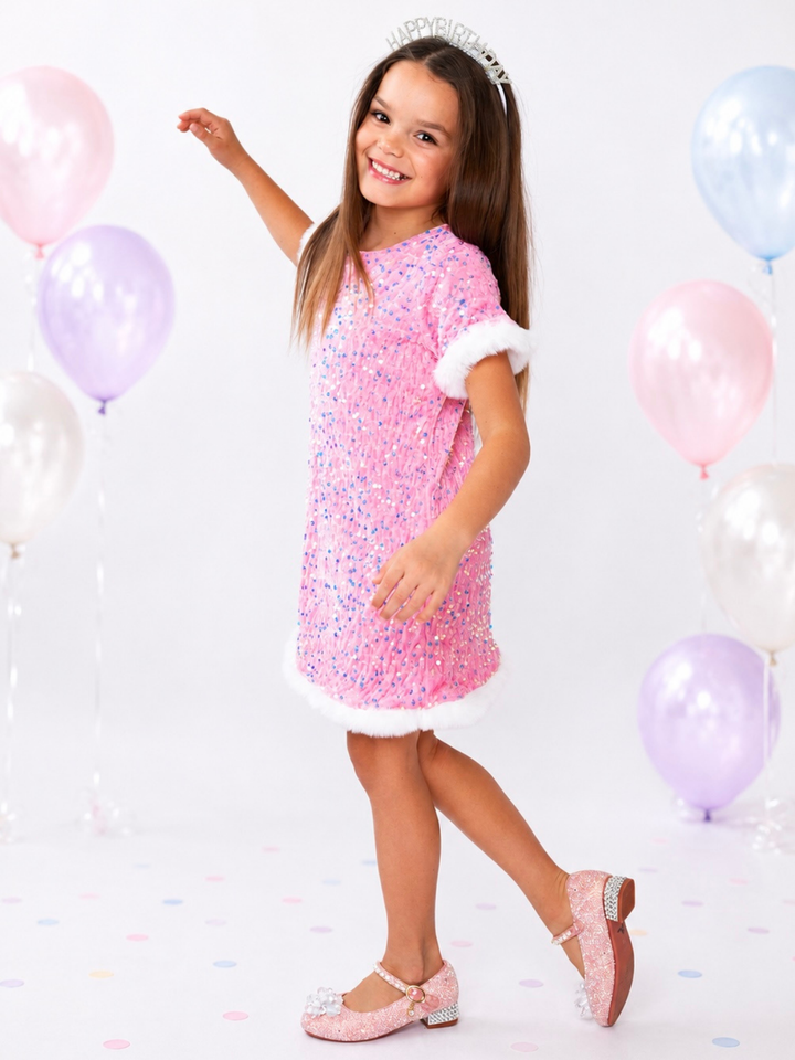 sparkly pink birthday dress Sparkly Pink Tutu Dress for Girls | Fluffy Sequin Birthday & Wedding Dress