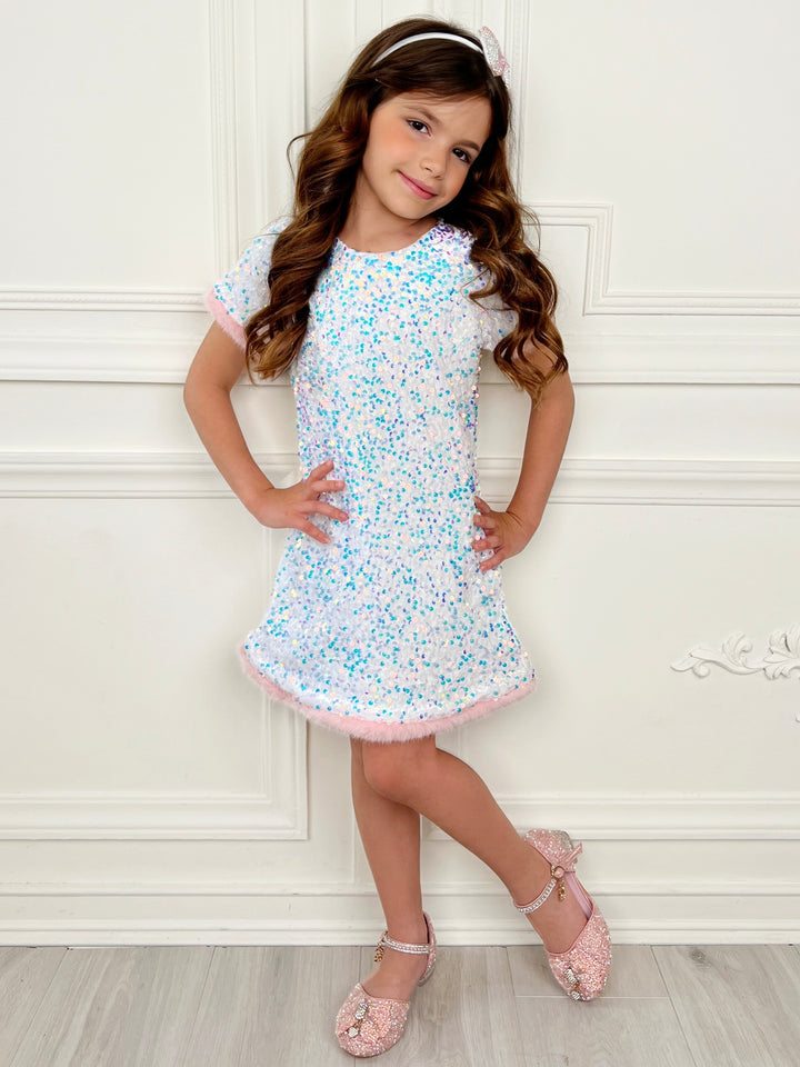 Sparkle & Shine Sequined Fur Party Dress